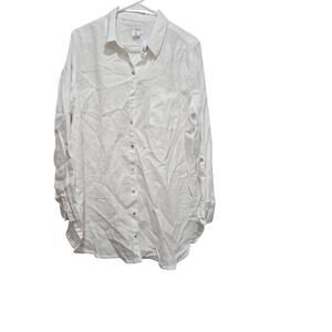 Sigrid Olsen Linen Tunic Shirt XL White Button Front Beachy